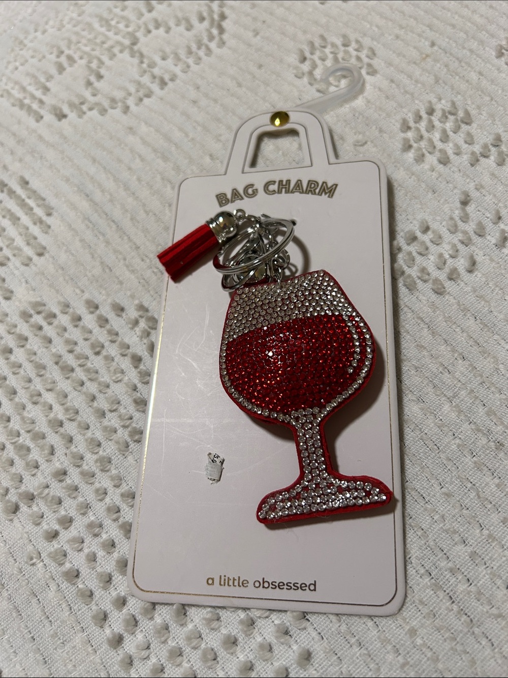 Red Crystal Wine Glass Keychain Bag Charm by